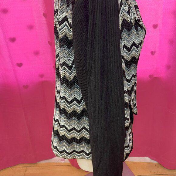 #209 Chico's Black White Zig-Zag Patterned Dress Jacket Blazer Size 3 (16) - Picture 4 of 8